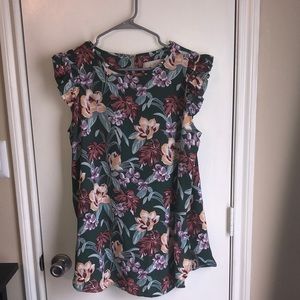 🎁3/$20🎁 Green floral Loft blouse - medium